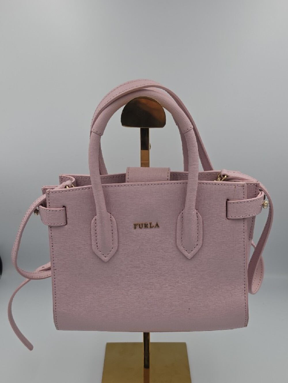 Furla Light Baby Pink Saffiano Small Satchel W Top Handles Gold Hardware (EUC)๐ - Picture 2 of 11